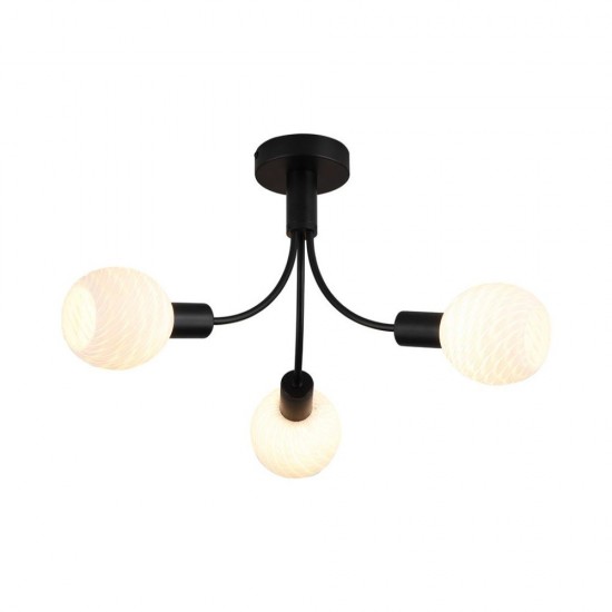 79183-006 Black 3 Light Semi Flush with Decorative Opal Glass