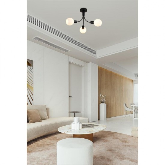 79183-006 Black 3 Light Semi Flush with Decorative Opal Glass