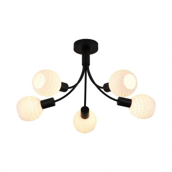 79184-006 Black 5 Light Semi Flush with Decorative Opal Glass
