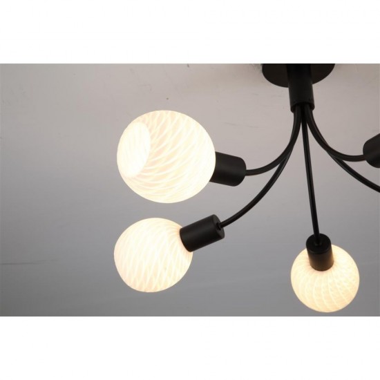 79184-006 Black 5 Light Semi Flush with Decorative Opal Glass