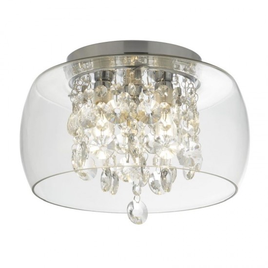54949-006 Bathroom Chrome 3 Light Semi Flush with Glass & Crystal