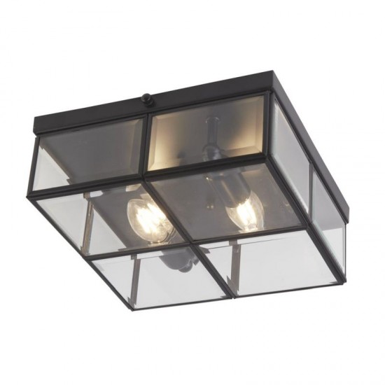 55149-006 Matt Black 2 Light Flush with Clear Glass