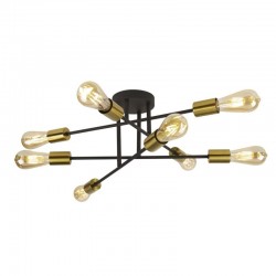 55198-006 Black & Satin Brass 8 Light Semi Flush