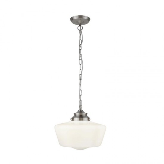 55201-006 Satin Silver Pendant with White Opal Glass