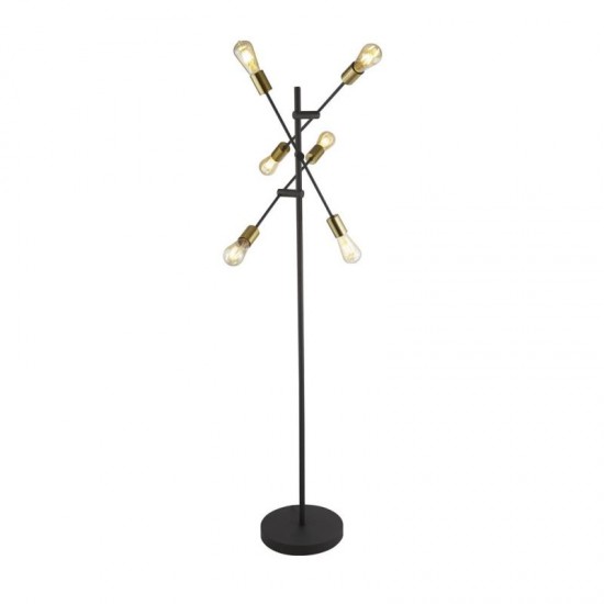 55202-006 Black & Satin Brass 6 Light Floor Lamp