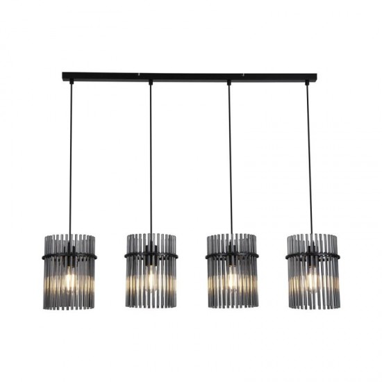 78937-006 Matt Black 4 Light over Island Fitting with Smoked Rods