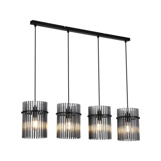 78937-006 Matt Black 4 Light over Island Fitting with Smoked Rods