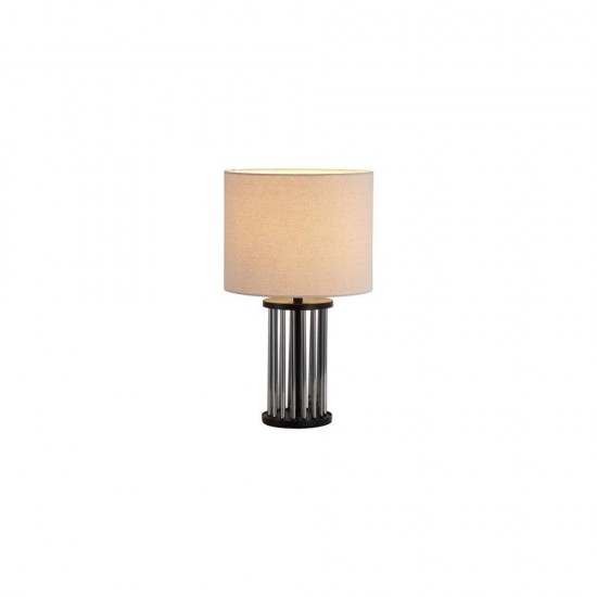 79191-006 Matt Black & Smoked Glass Rods Table Lamp with White Linen Shade