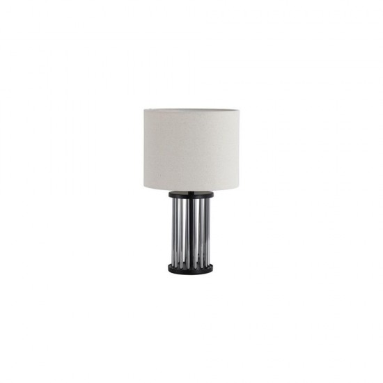 79191-006 Matt Black & Smoked Glass Rods Table Lamp with White Linen Shade