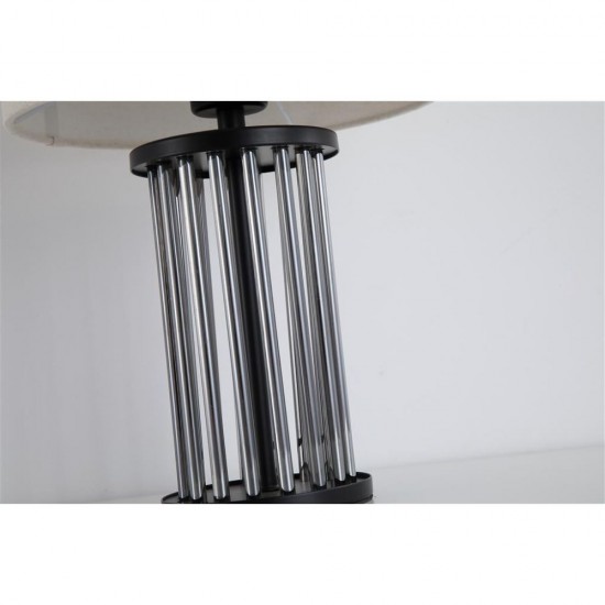 79191-006 Matt Black & Smoked Glass Rods Table Lamp with White Linen Shade