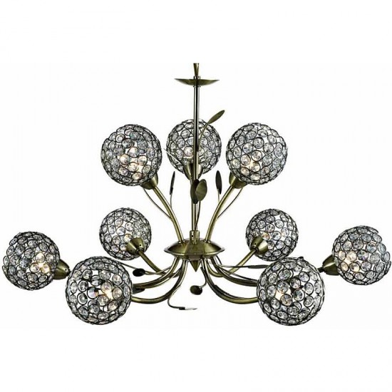 9100-006 Antique Brass 9 Light Centre Fitting with Crystal