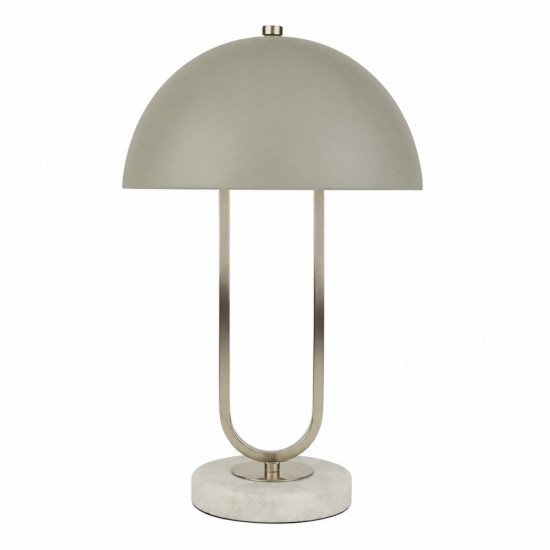 21338-006 Satin Nickel & White Marble Table Lamp with Grey Metal Shade
