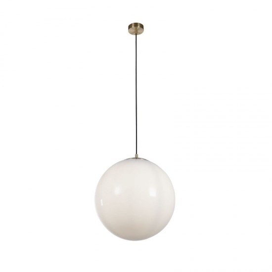 72019-006 Satin Brass Pendant with White Opal Glass