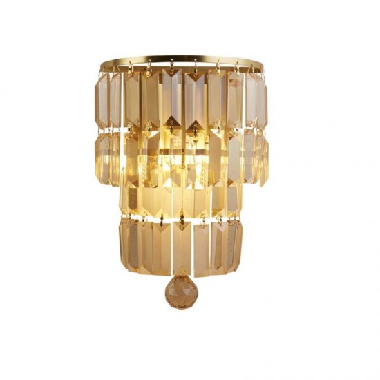 75413-006 Satin Brass 2 Light Wall Lamp with Champagne Crystal