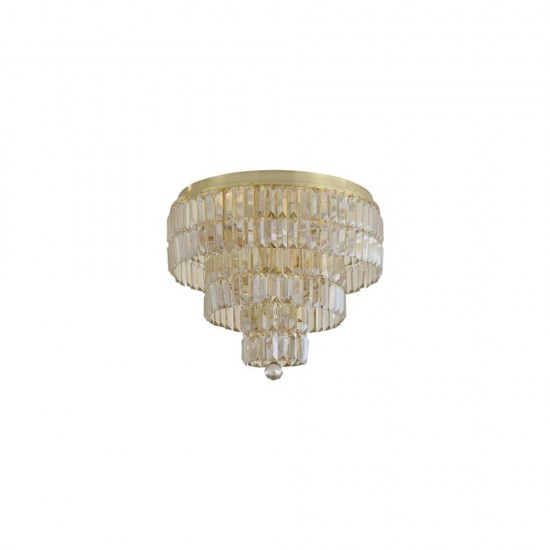 79210-006 Satin Brass 6 Light Flush with Champagne Crystal