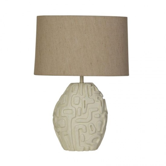 75478-006 Cream Resin Table Lamp With Oatmeal Linen Shade
