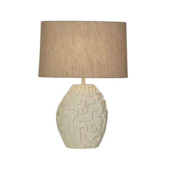 75478-006 Cream Resin Table Lamp With Oatmeal Linen Shade