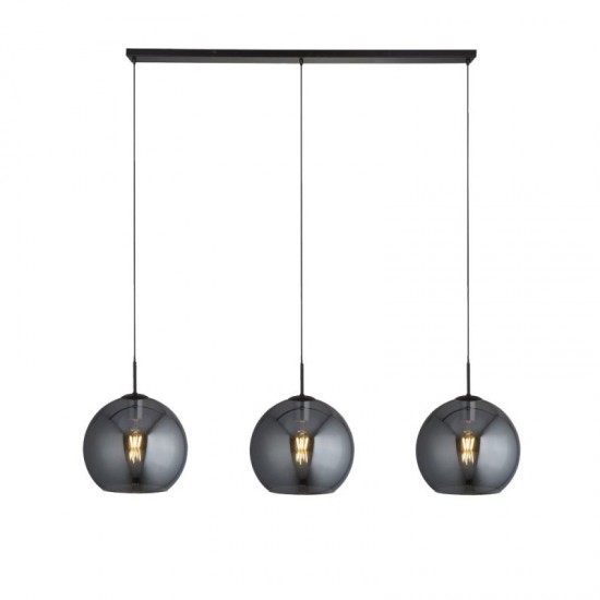 61808-006 Black 3 Light over Island Fitting with Smoked Mirrored Glasses