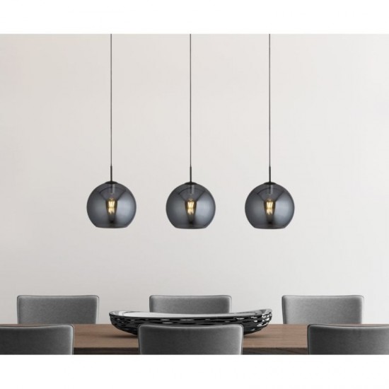 61808-006 Black 3 Light over Island Fitting with Smoked Mirrored Glasses