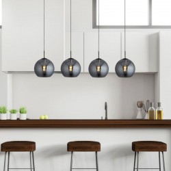 61811-006 Black 4 Light over Island Fitting with Smoked Mirrored Glasses