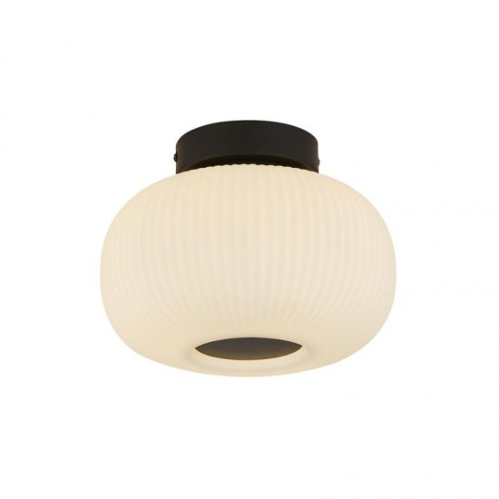 61813-006 Black Ceiling Lamp with White Ribbed Glass