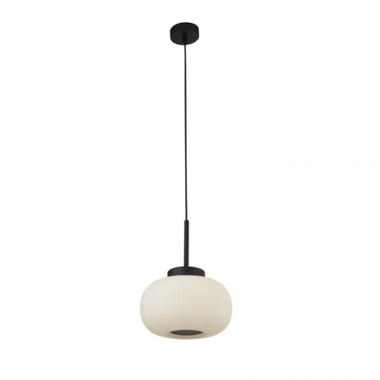 61815-006 Black Pendant with White Ribbed Glass