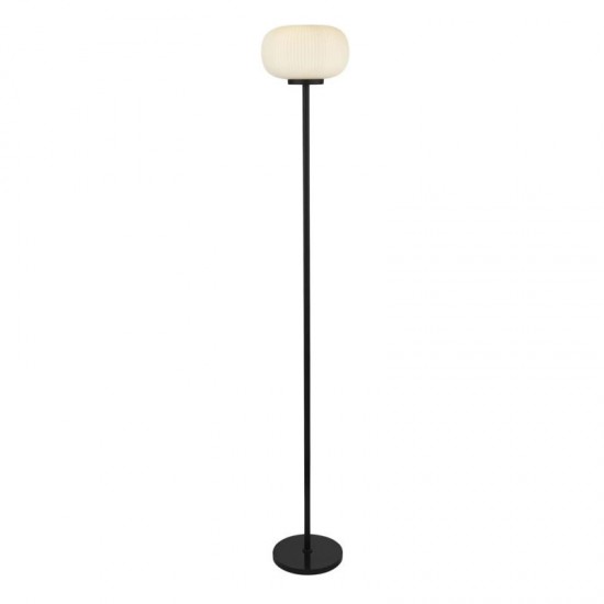 61817-006 Black Floor Lamp with White Ribbed Glass