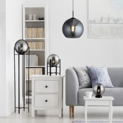 61820-006 Black Globe Pendant with Smoked Mirrored Glass