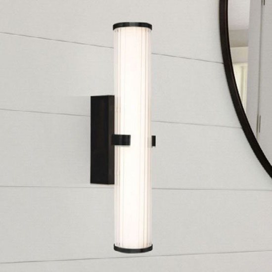61922-006 Black Wall Lamp with Ribbed Clear & White Glass
