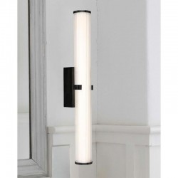 61925-006 Black Wall Lamp with Ribbed Clear & White Glass