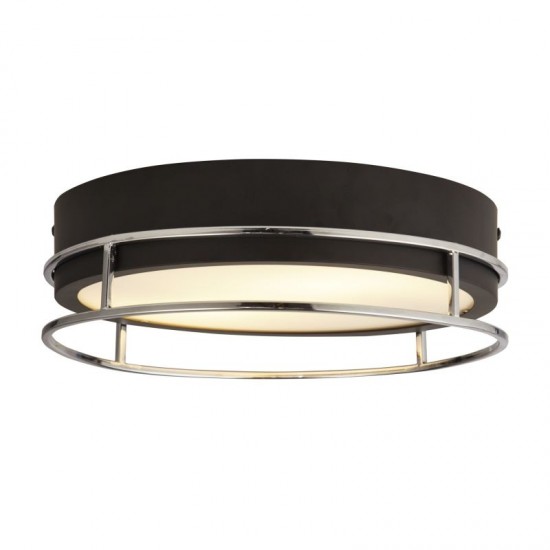 72035-006 Bathroom Black & Chrome 2 Light Flush with Frosted Glass