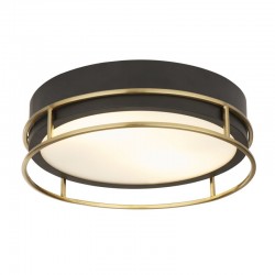 72036-006 Bathroom Black & Brass 2 Light Flush with Frosted Glass