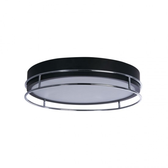 72037-006 Bathroom Black & Chrome 3 Light Flush with Frosted Glass