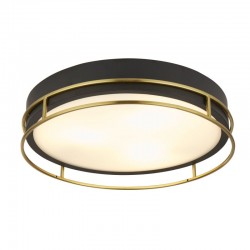 72038-006 Bathroom Black & Brass 3 Light Flush with Frosted Glass