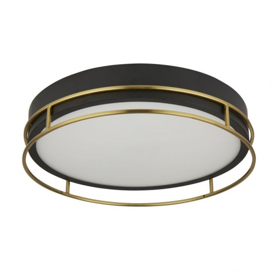 72038-006 Bathroom Black & Brass 3 Light Flush with Frosted Glass