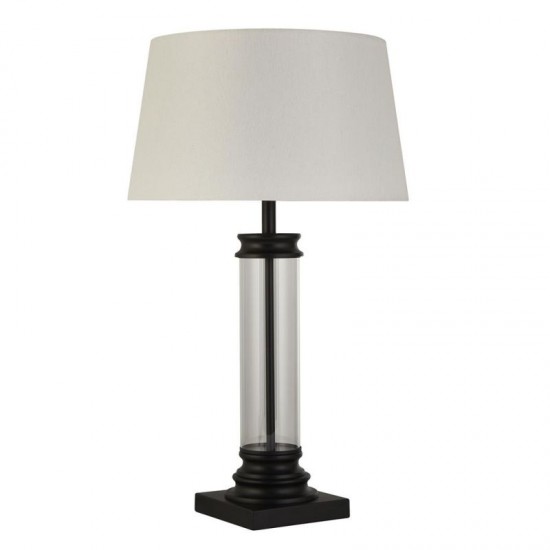 64588-006 Clear Glass & Black Table Lamp with Cream Shade