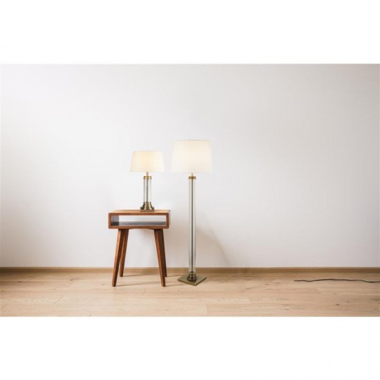 64589-006 Clear Glass & Antique Brass Floor Lamp with White Shade
