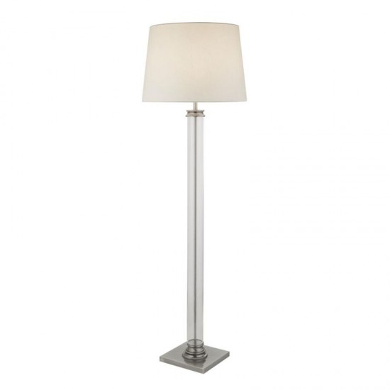 64591-006 Clear Glass & Satin Silver Floor Lamp with White Shade