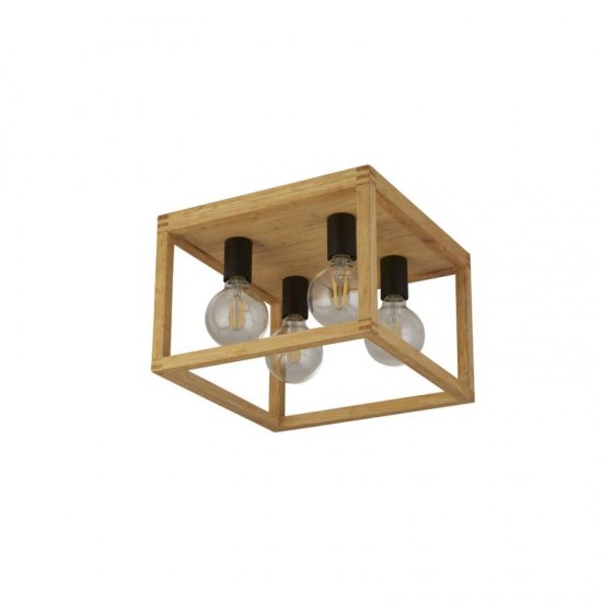 64606-006 Wooden & Black 4 Light Ceiling Lamp