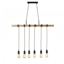 64689-006 Wooden & Matt Black 6 Light over Island Fitting