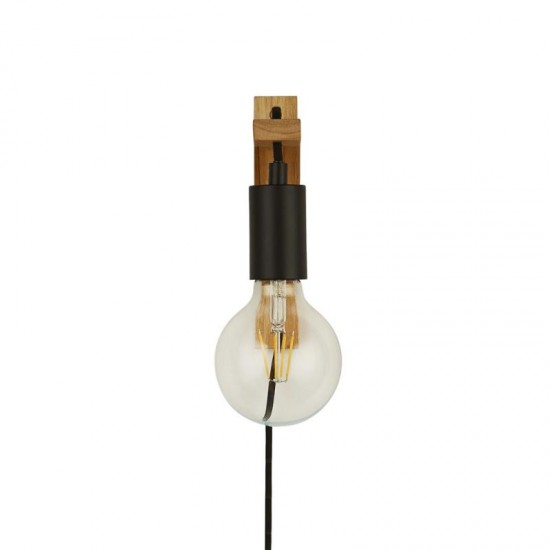 64690-006 Wooden & Matt Black Plug-In Wall Lamp