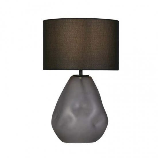 75476-006 Black Punched Glass Table Lamp with Black Linen Shade