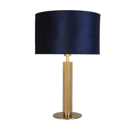72043-006 Knurled Brass Table Lamp with Navy Velvet Shade & Gold Inner