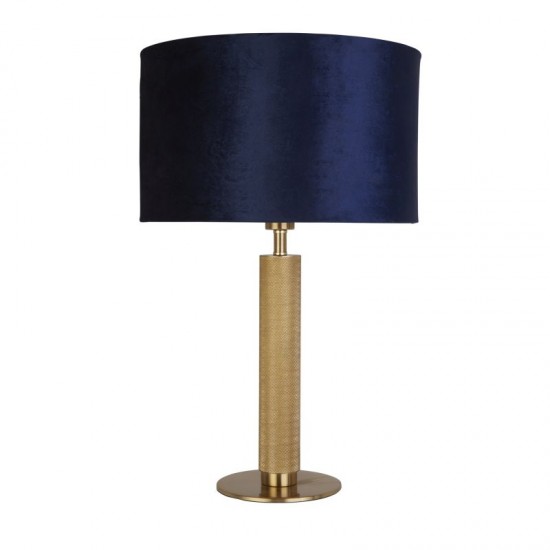 72043-006 Knurled Brass Table Lamp with Navy Velvet Shade & Gold Inner