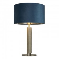 72051-006 Knurled Satin Silver Table Lamp with Teal Velvet Shade & Silver Inner