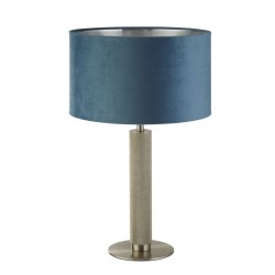 72051-006 Knurled Satin Silver Table Lamp with Teal Velvet Shade & Silver Inner