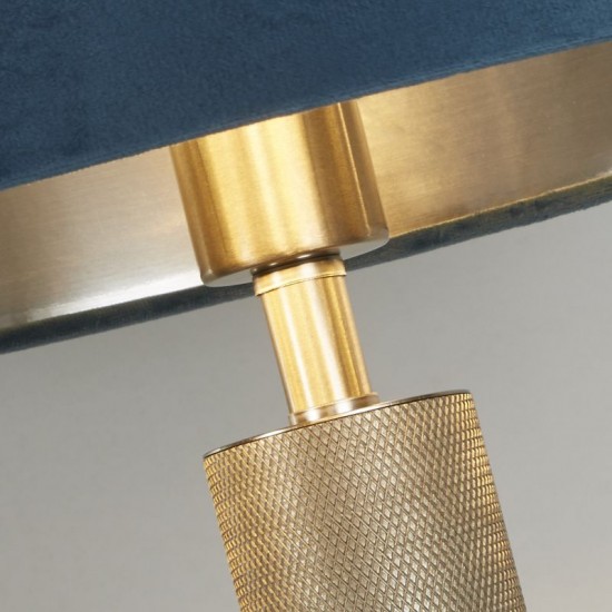 72051-006 Knurled Satin Silver Table Lamp with Teal Velvet Shade & Silver Inner