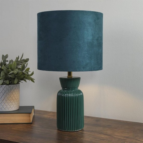 79228-006 Emerald Ceramic Table Lamp with Green Velvet Shade