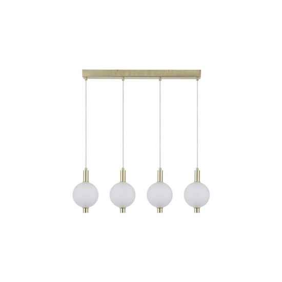 79240-006 Satin Brass 4 Light LED over Island Fitting with White Ribbed Glass