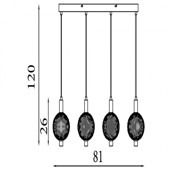 79240-006 Satin Brass 4 Light LED over Island Fitting with White Ribbed Glass